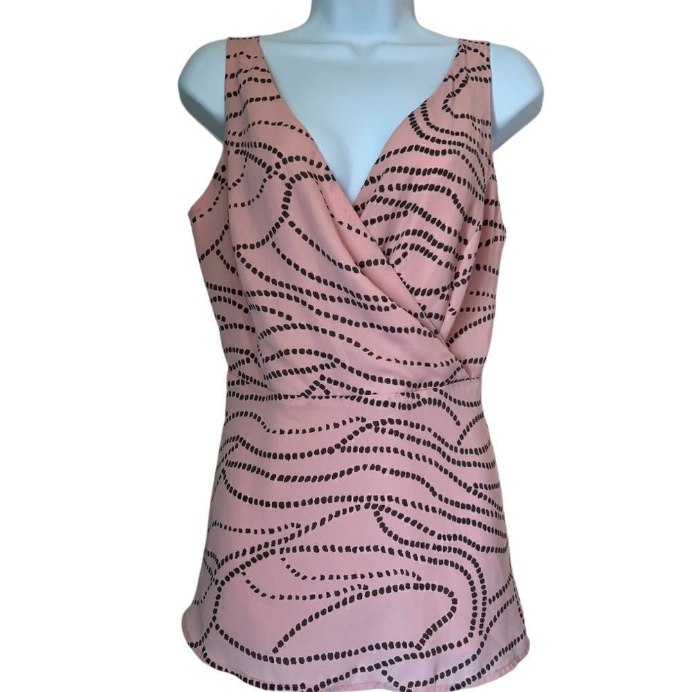 CABI Pink Gray Sleeveless V Neck Lightweight Blouse sz 8
